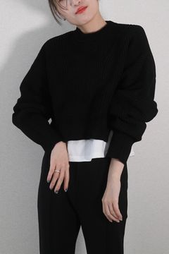 MOGOL SHORT KT TOP / モールショートニットトップス (ブラック)
