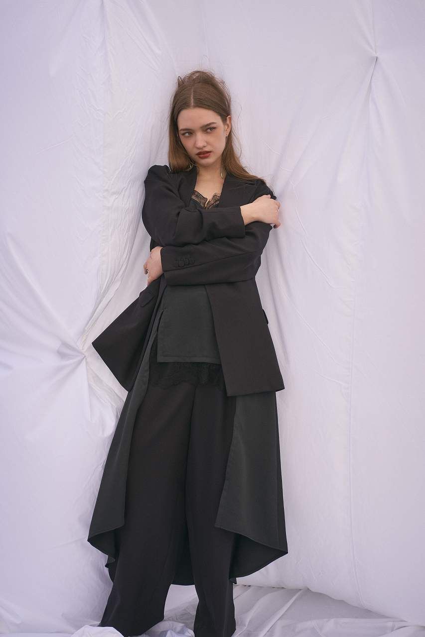 レーストリムサテンキャミソール (ブラック) Lace-trim Satin Camisole (Black) / 26AW *