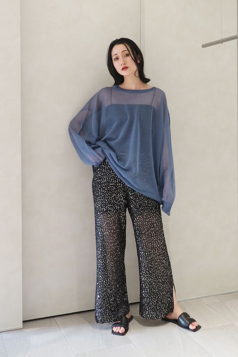 CINOH - SPANGLE KNIT PANTS / スパンコールニットパンツ (ブラック 