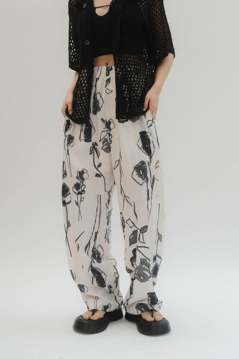 stripe flower pants / ストライプ フラワー パンツ (アイボリー) / ユニセックス