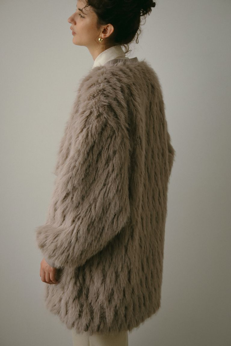THINK FUR - Fur×Knit Medium Cardigan (グレージュ) | Sir online 