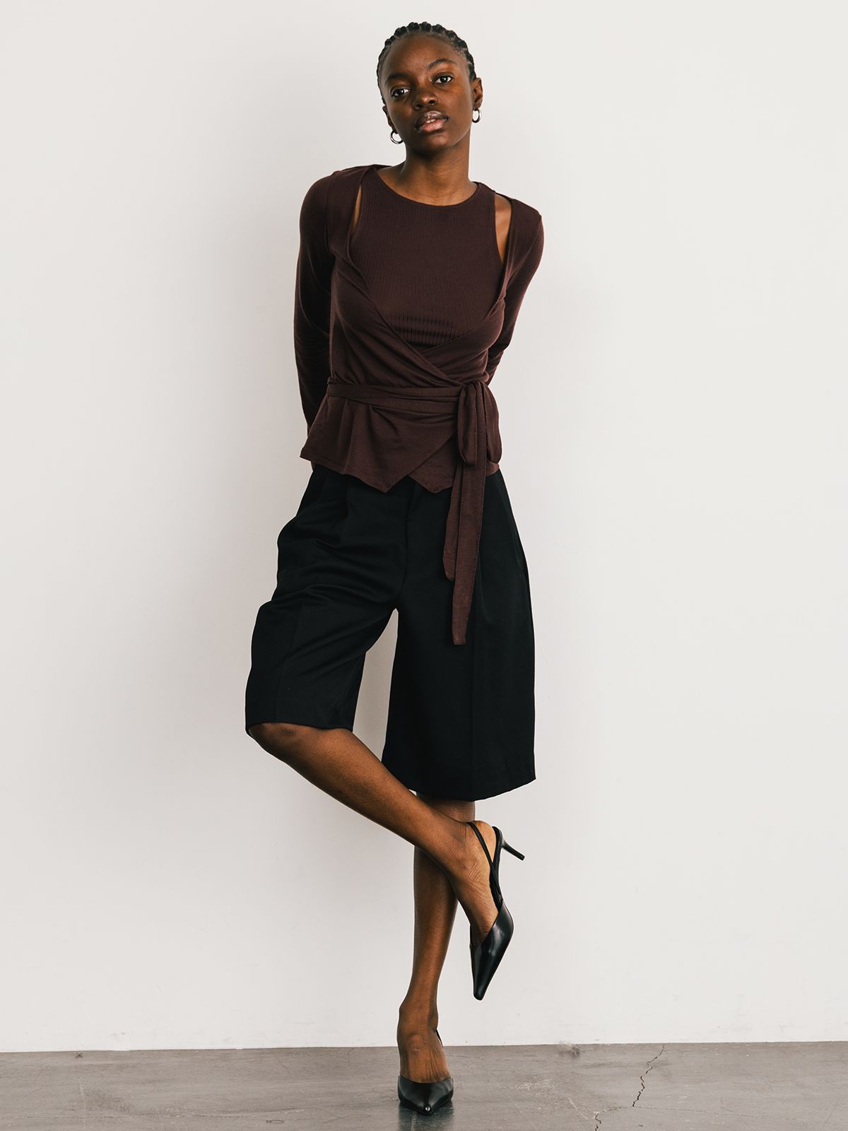 【25SS】SLK SHEER CACHECOEUR CAMI SET / シアー カシュクール セットトップス (バーガンディー)