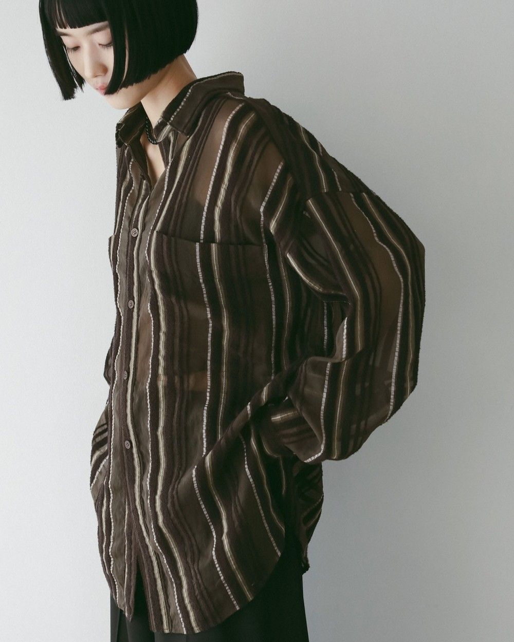 Sheer Stripe Shirts / シアーストライプシャツ (ブラウン)