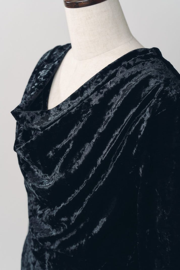 2ウェイ ベロアドレープドレス (ブラック) 2way draped velour dress (Black) / 26AW