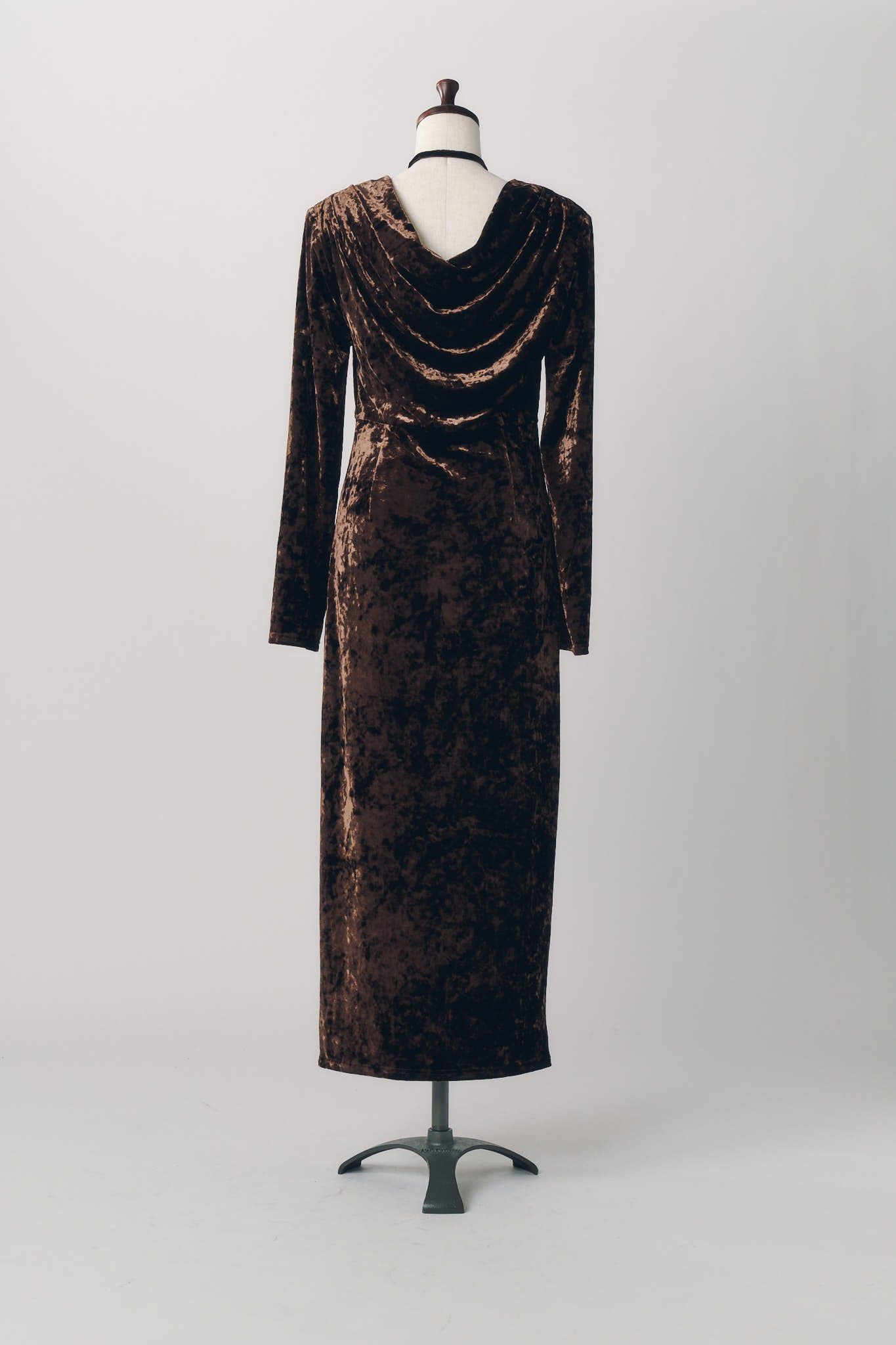 2ウェイ ベロアドレープドレス (ブラウン) 2way draped velour dress (Brown) / 26AW
