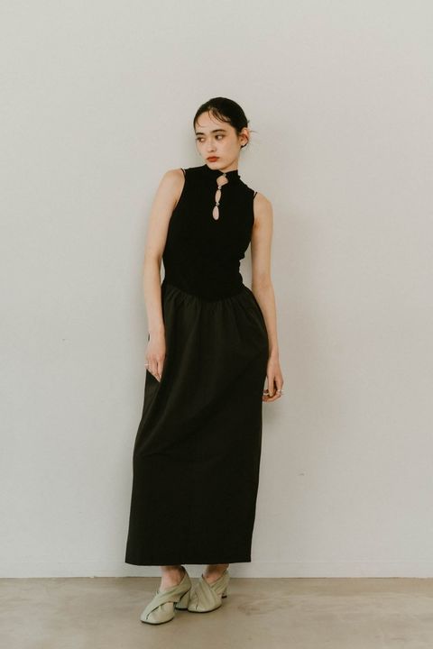 taffeta docking one piece / タフタ ドッキングワンピース (ブラック) / 25SS / ドレス