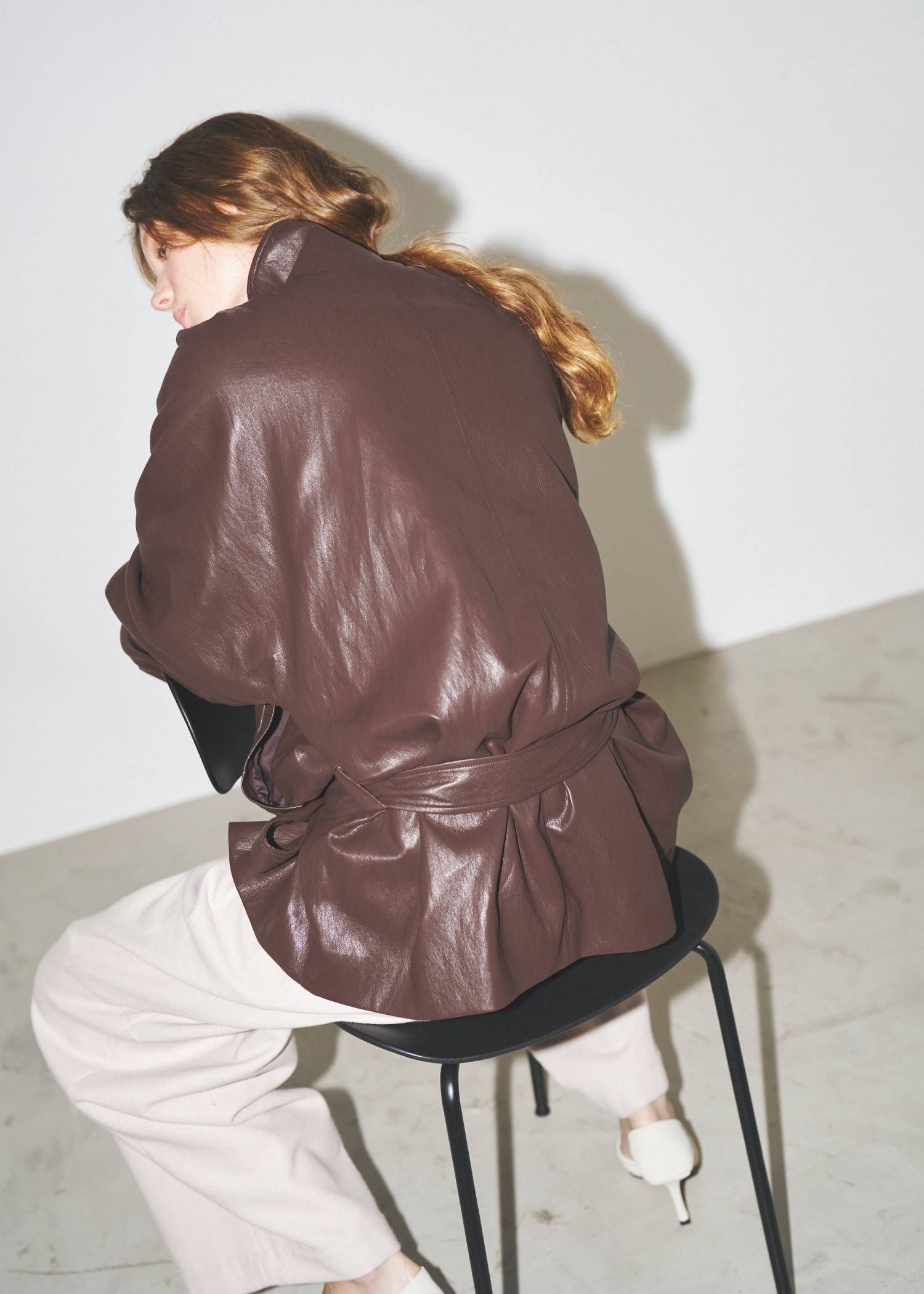 スタンドカラー レザージャケット (バーガンディ) stand collar over size synthetic leather JK (Burgundy) /  26AW