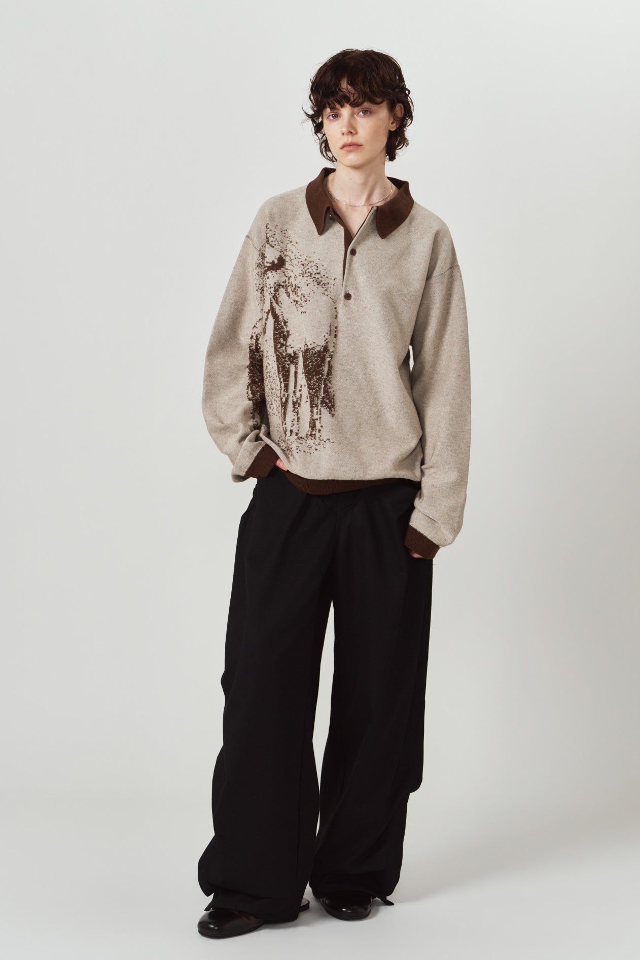リバーシブル ジャガードポロニット (ブラウン) reversible jacquard polo knit(unisex) (Brown) / 26AW
