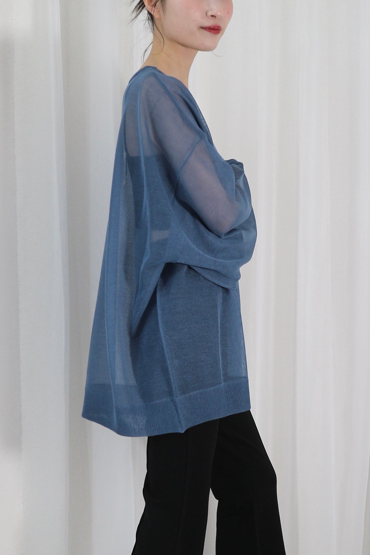 SHEER KNIT TOPS / シアーニットトップス (ブルー)