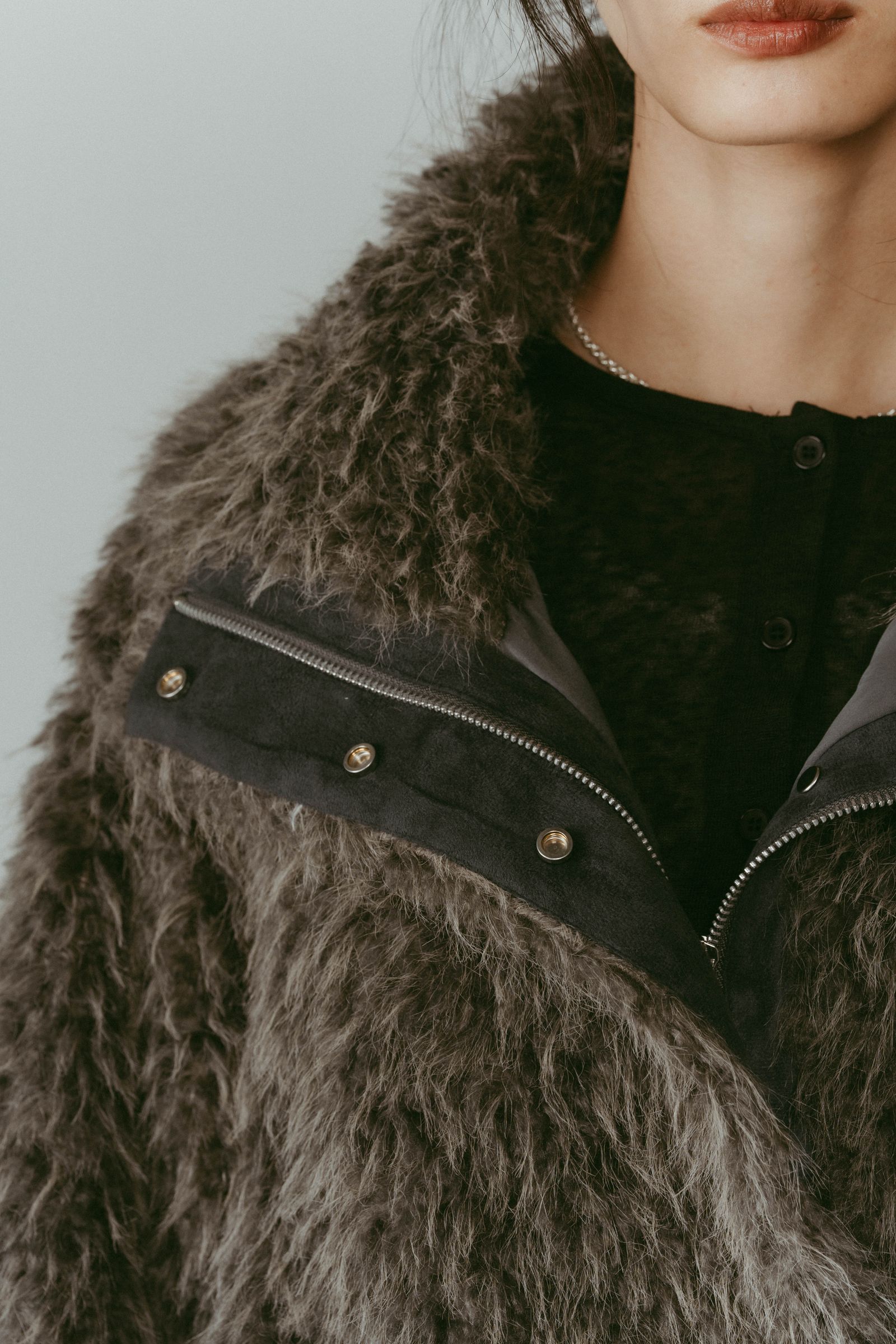 shaggy stand collar coat / シャギースタンドカラーコートブルゾン (グレー) / 25AW