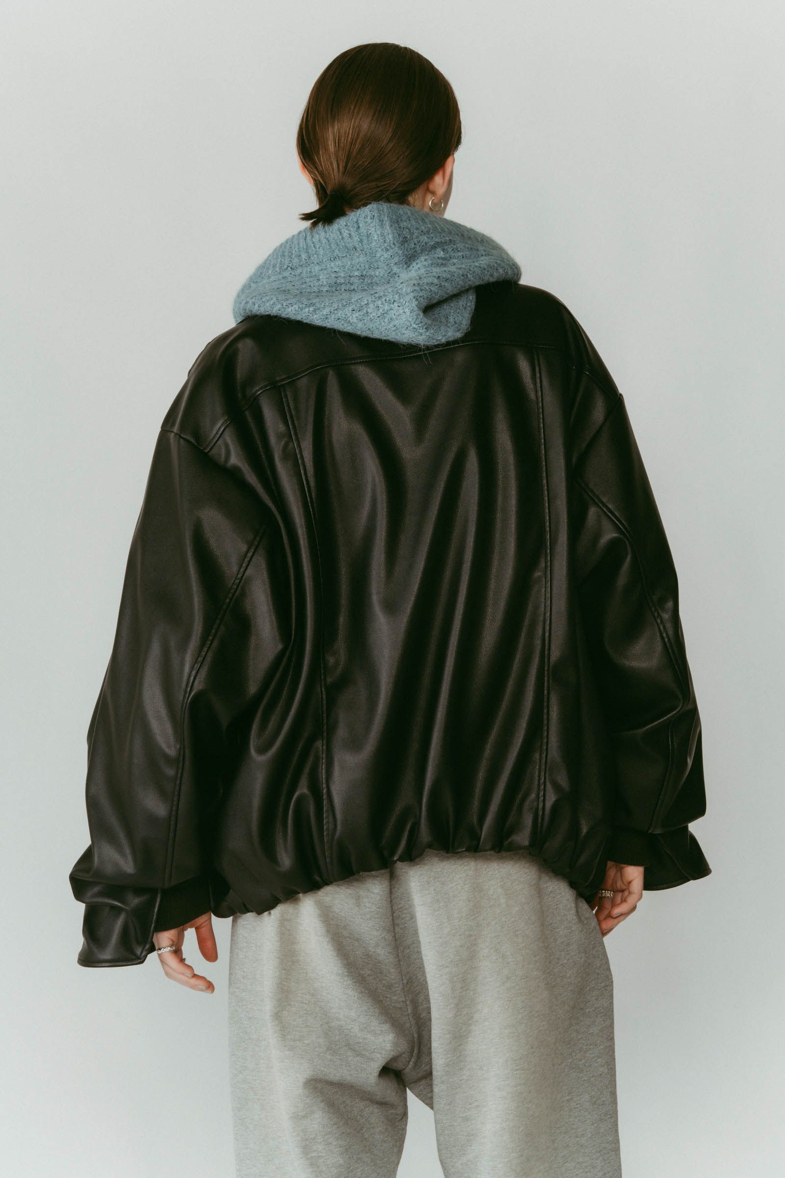 voluminous leather jacket(unisex) / ボリュームレザージャケットブルゾン (ブラック) / 25AW