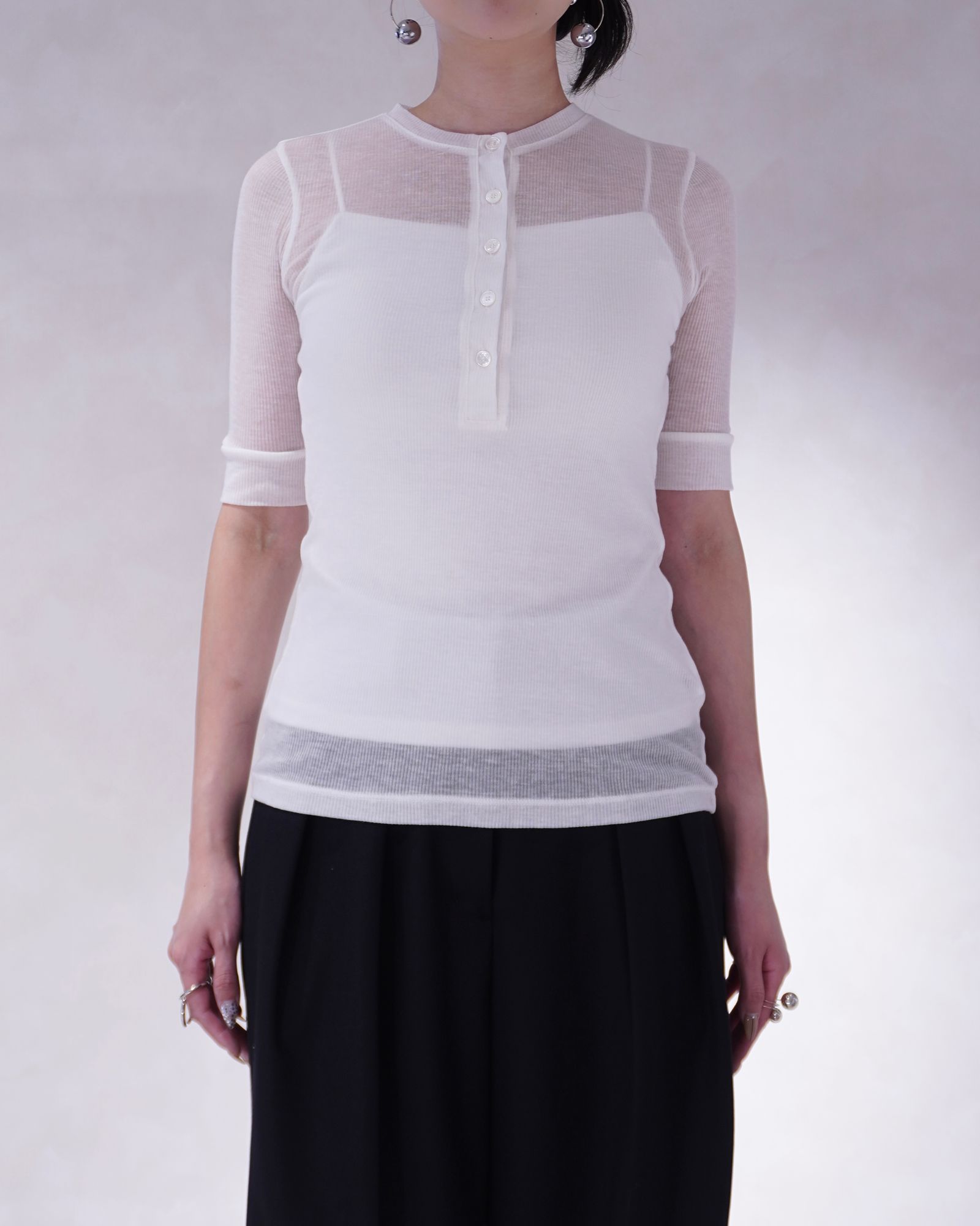 ヘンリートップス (ホワイト) TENCEL CASHMERE HENLEY TOP (White) / 26SS