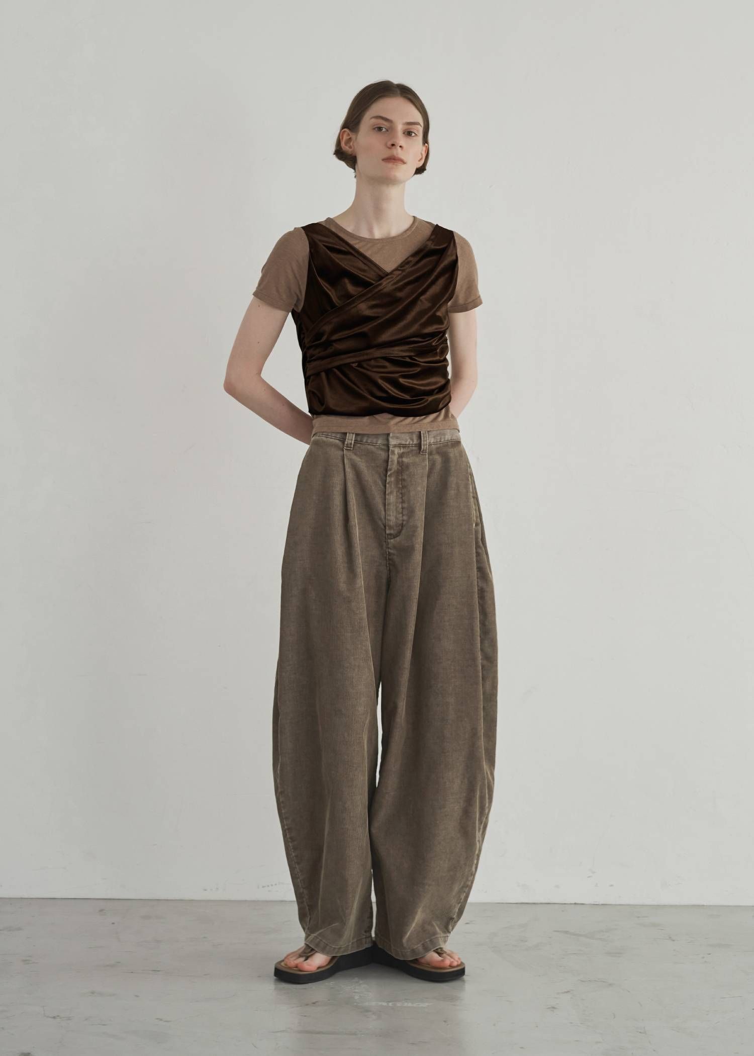 ベロア ドレープ Tシャツ (カフェモカ) cache coeur mix slub velour tops (Caffe mocha) /  26SS