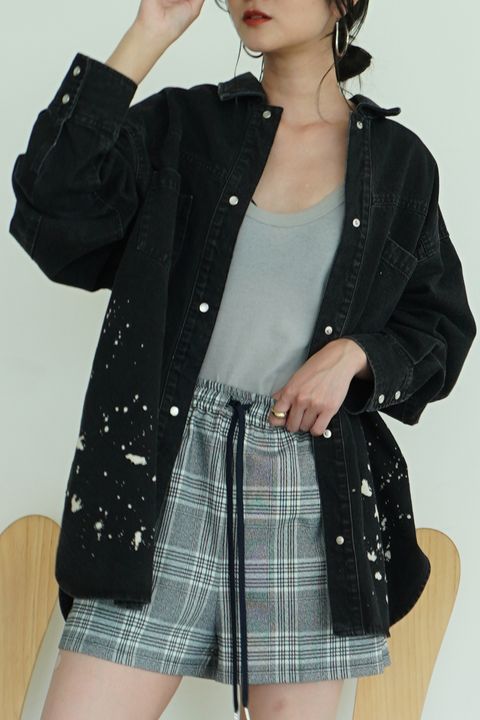 DENIM DISCHARGE PRINTHING SHIRTS (NOIR) / デニムペインティングシャツ ノワール