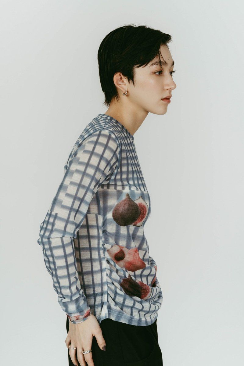 fruit-check print knit (Blue) / フルーツチェックトップス (ブルー) / 26SS