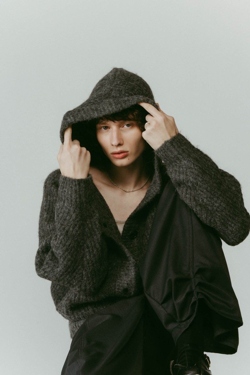 hooded cardigan knit / フーデッド カーディガンニット (グレー) / 25AW