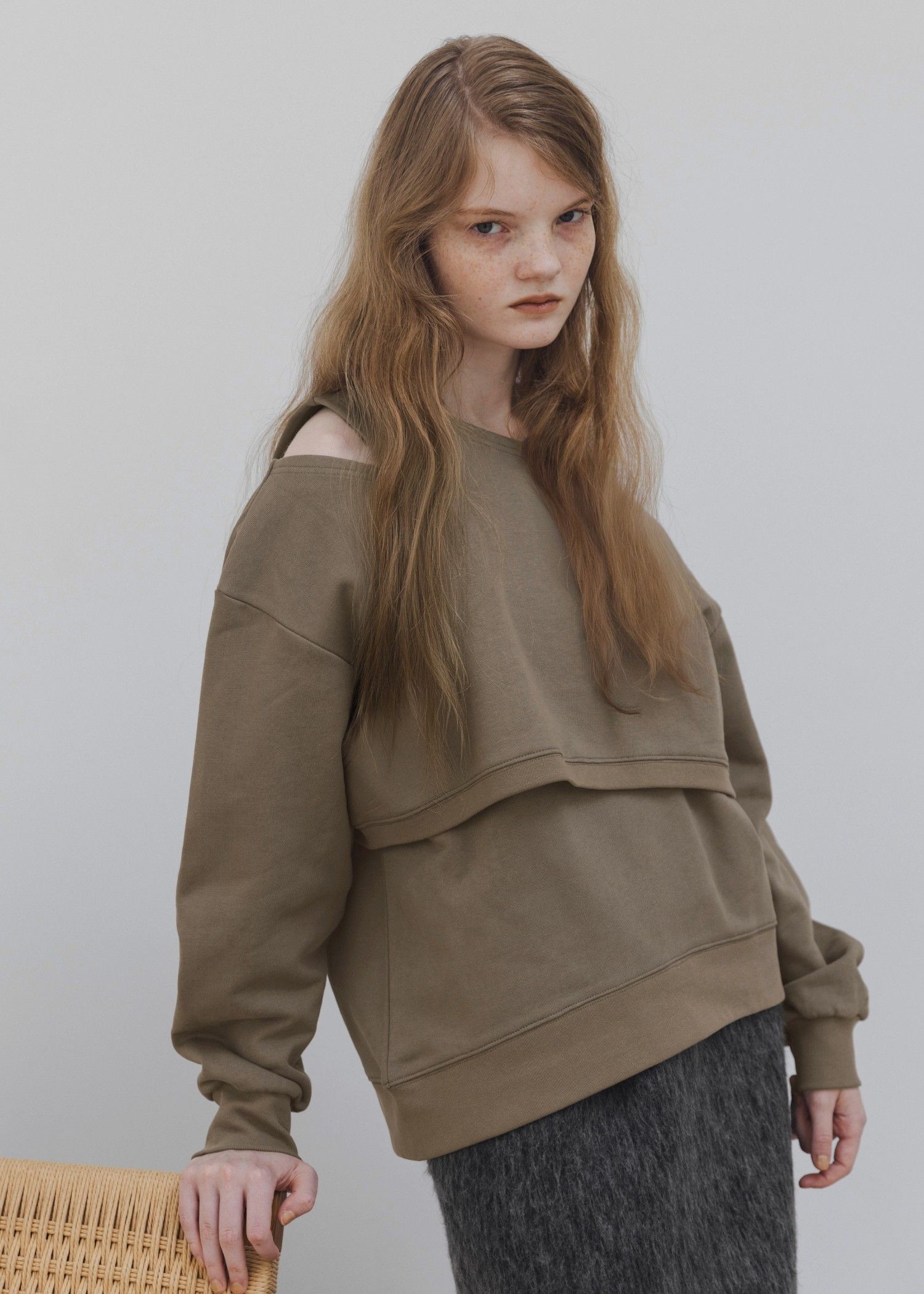 asymmetry 2 piece layered sweat / 2ピースレイヤードスウェット (カフェモカ) / 25AW /