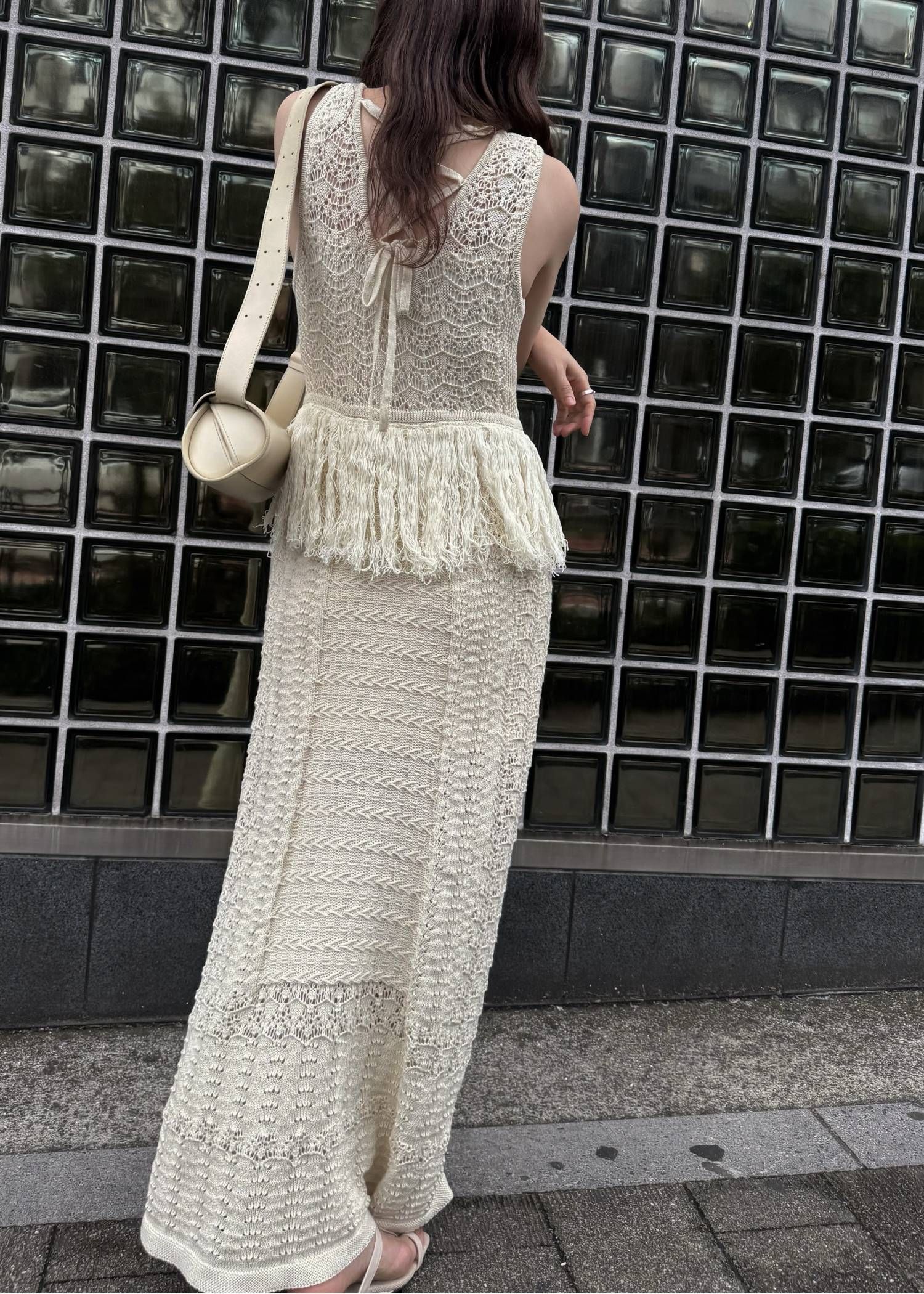 マルチパターン ニットワンピース (ナチュラル) multi pattern jacquard fringe knit OP (Natura) /  26SS