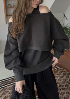 asymmetry 2 piece layered sweat / 2ピースレイヤードスウェット (ブラック) / 25AW /