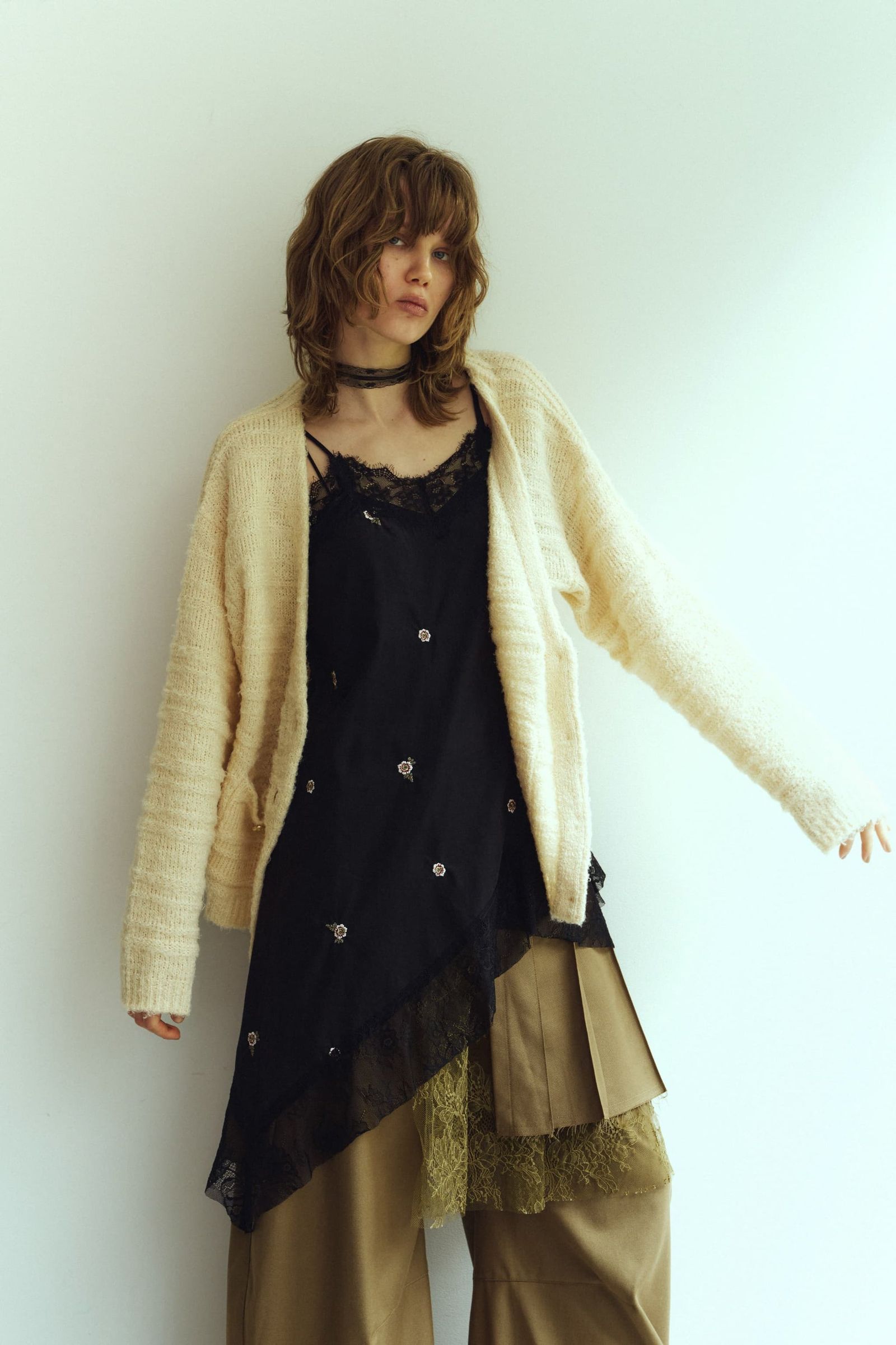 レースキャミソールドレス (ブラック) lace cami dress (Black) / 26AW