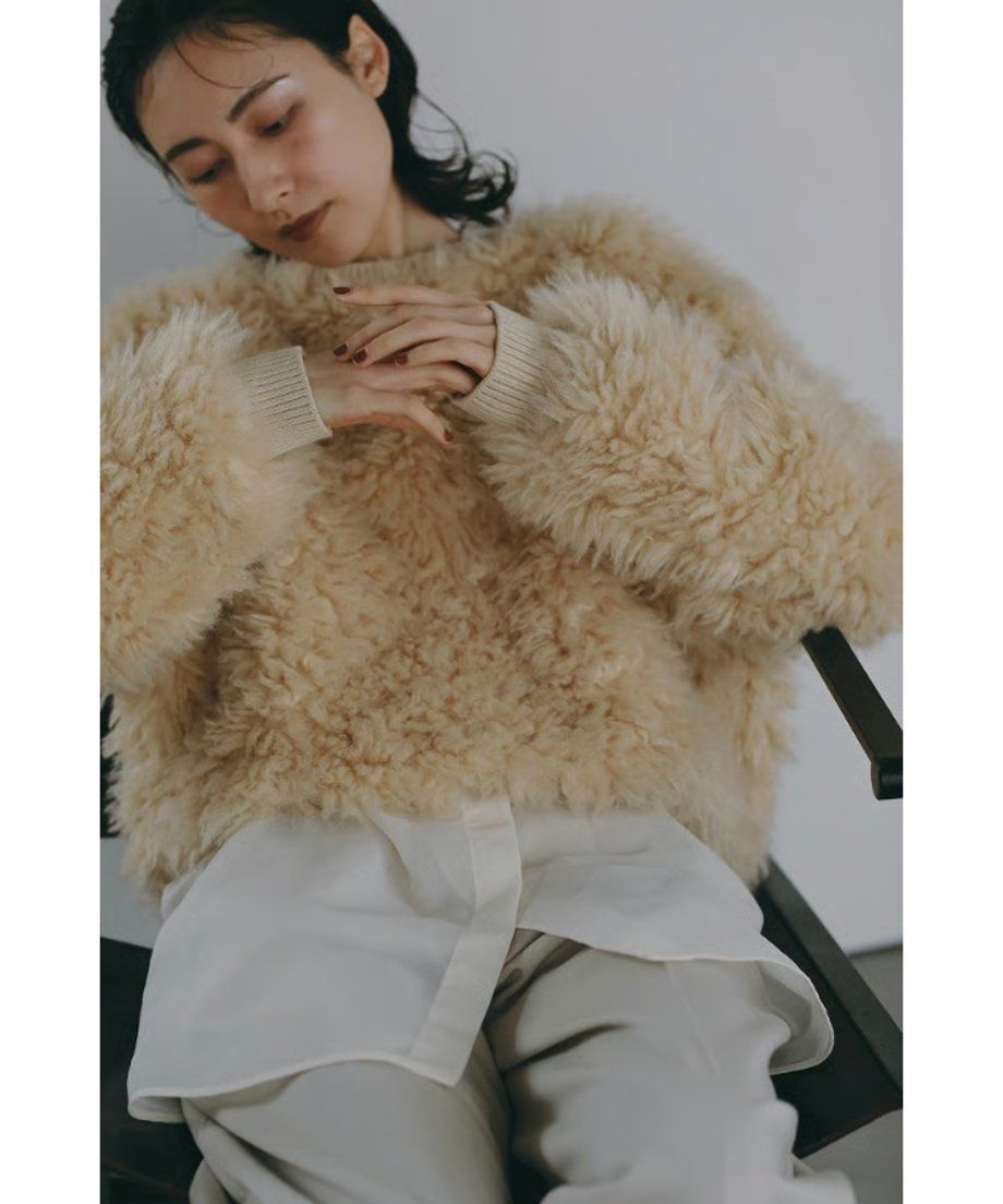 【25AW】2Way Fur×Knit Tops (クリーム) / 2ウェイファー×ニットトップス / エコファー / フェイクファー