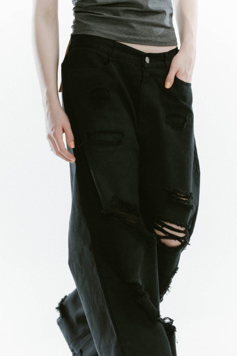 damage denim pants / ダメージ デニムパンツ (ブラックブラック) / 25SS