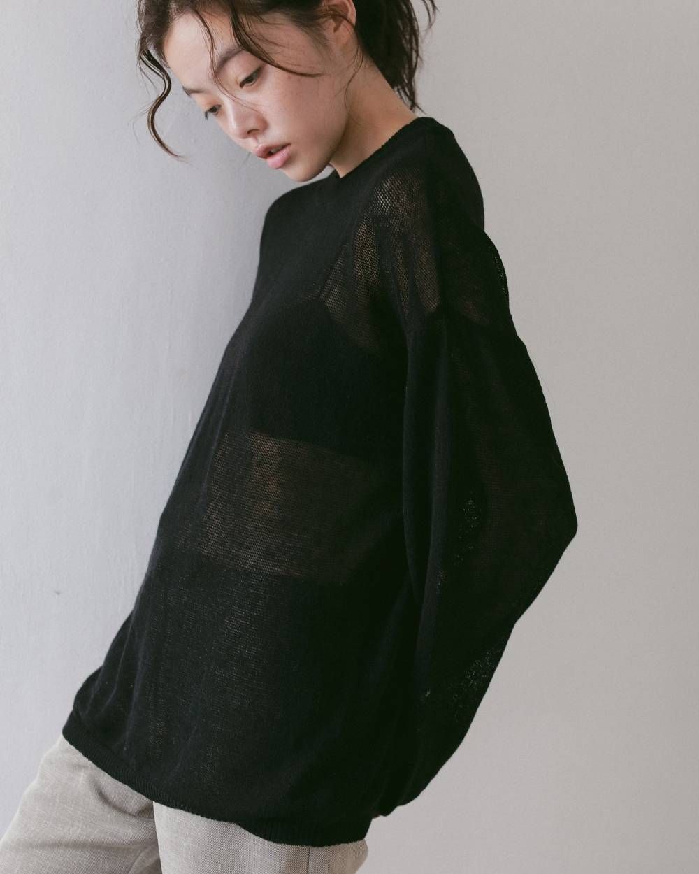 コットンリネン ルーズニット (ブラック) Cottonlinen Loose Knit (Black) / 27SS