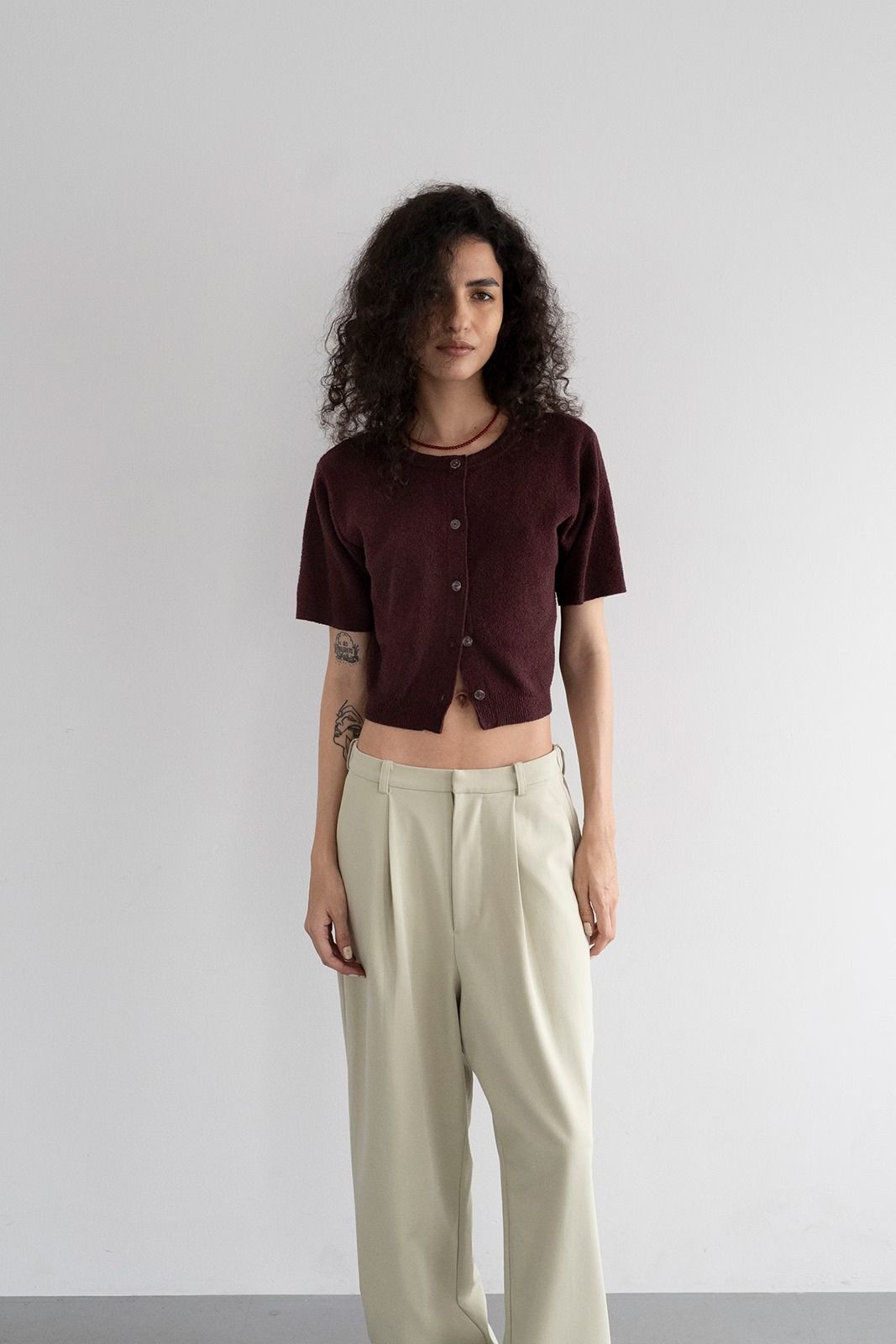 ハーフスリーブ2wayコンパクトカーディガン (バーガンディ)  Compact Cardigan (Burgundy) /  26SS