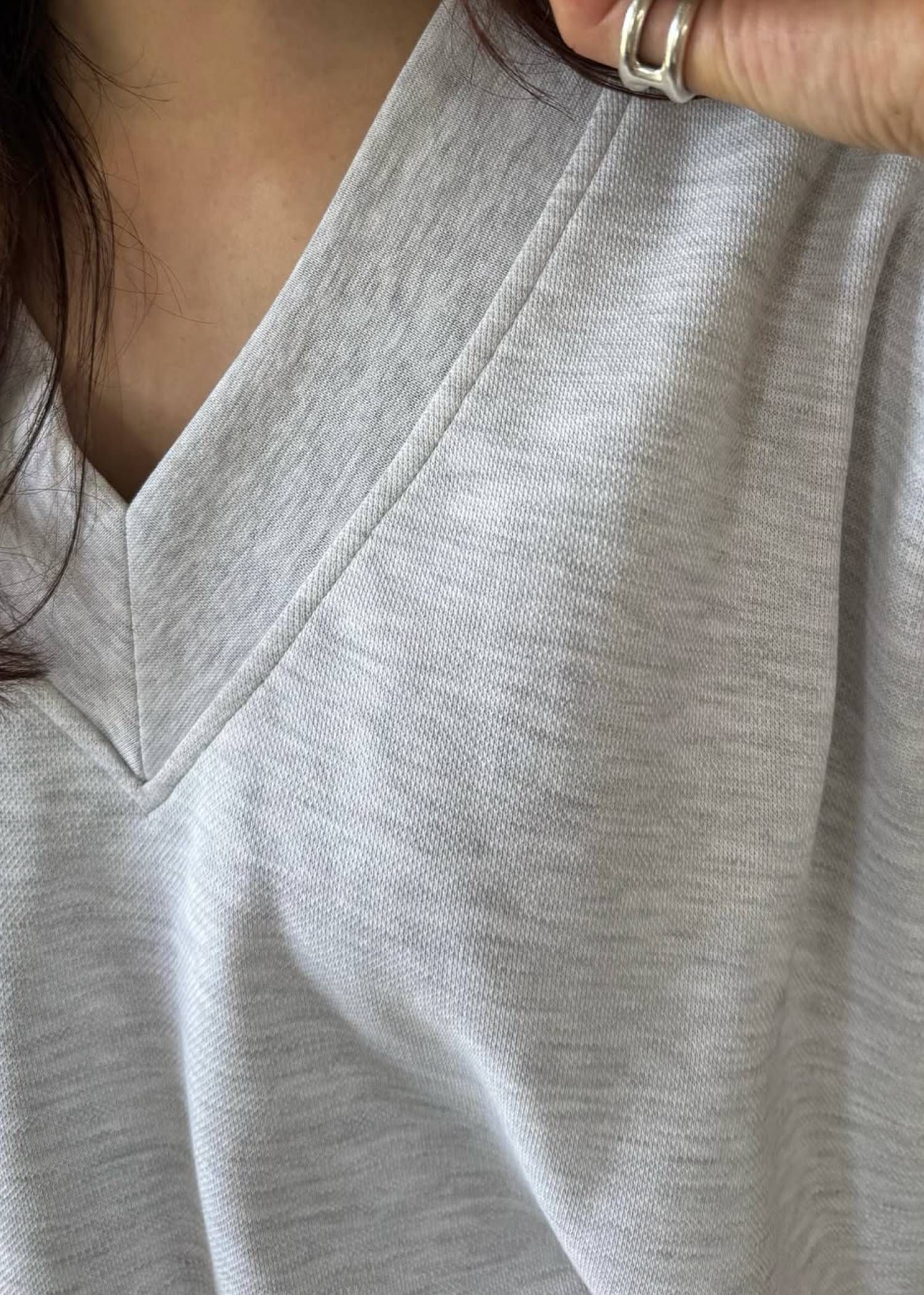 バルーンヘム スウェット半袖トップス (オートミール) balloon hem moss stitch sweat tops (Oatmeal) /  26SS