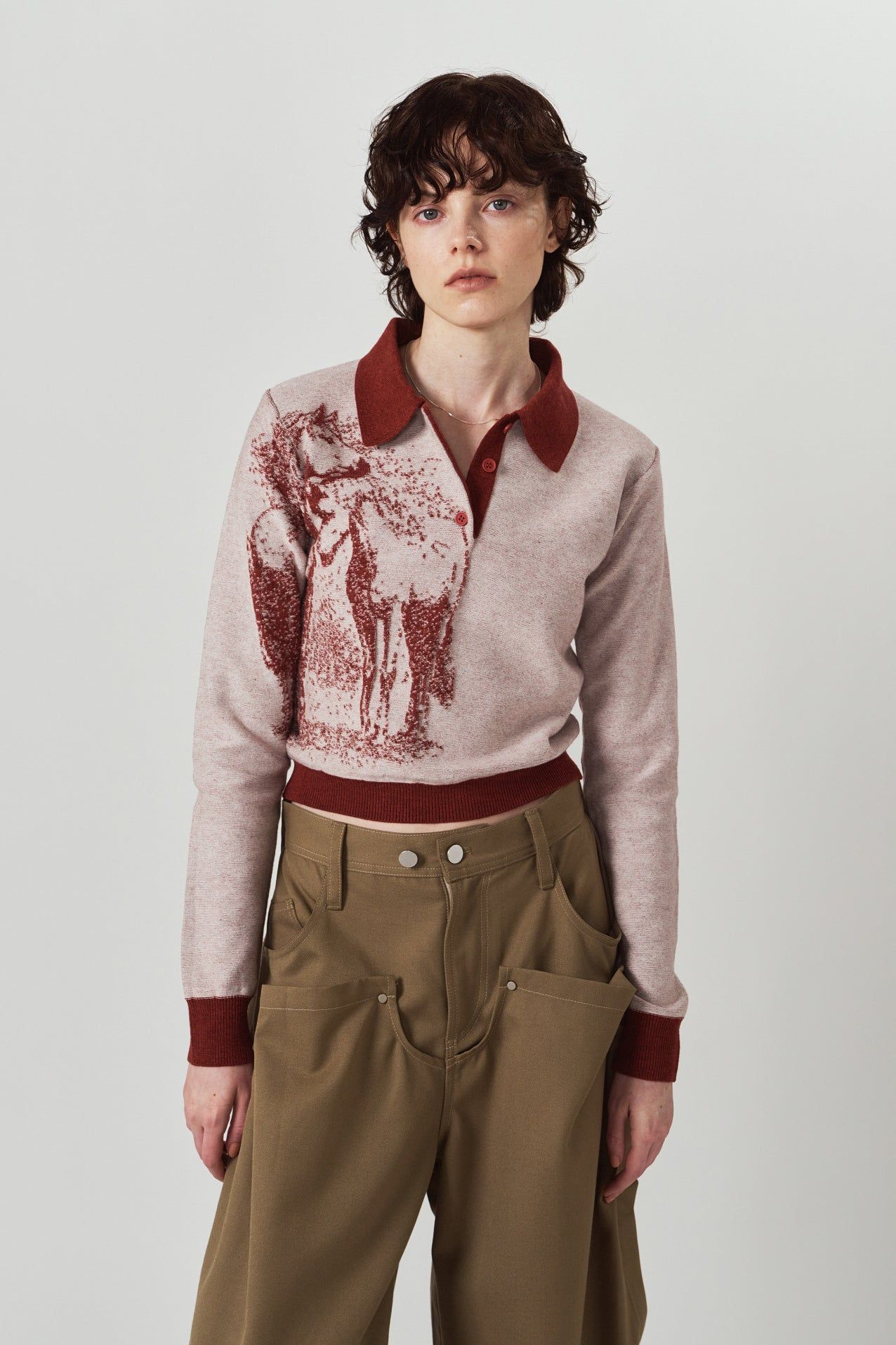 ジャガードポロニット (レッド) jacquard polo knit (Red) / 26AW