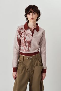 ジャガードポロニット (レッド) jacquard polo knit (Red) / 26AW