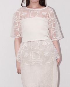 レースビッグTシャツ & リブトップス セット (ナチュラル) square lace big tee & rib tops SET (Natural) /  26SS