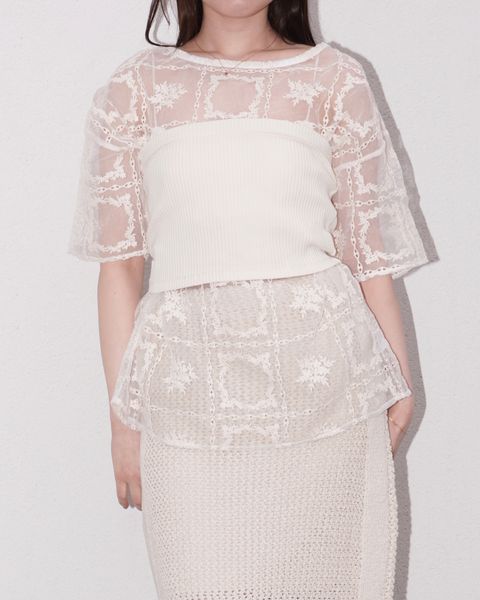 レースビッグTシャツ & リブトップス セット (Natural) square lace big tee & rib tops SET (ナチュラル) /  26SS