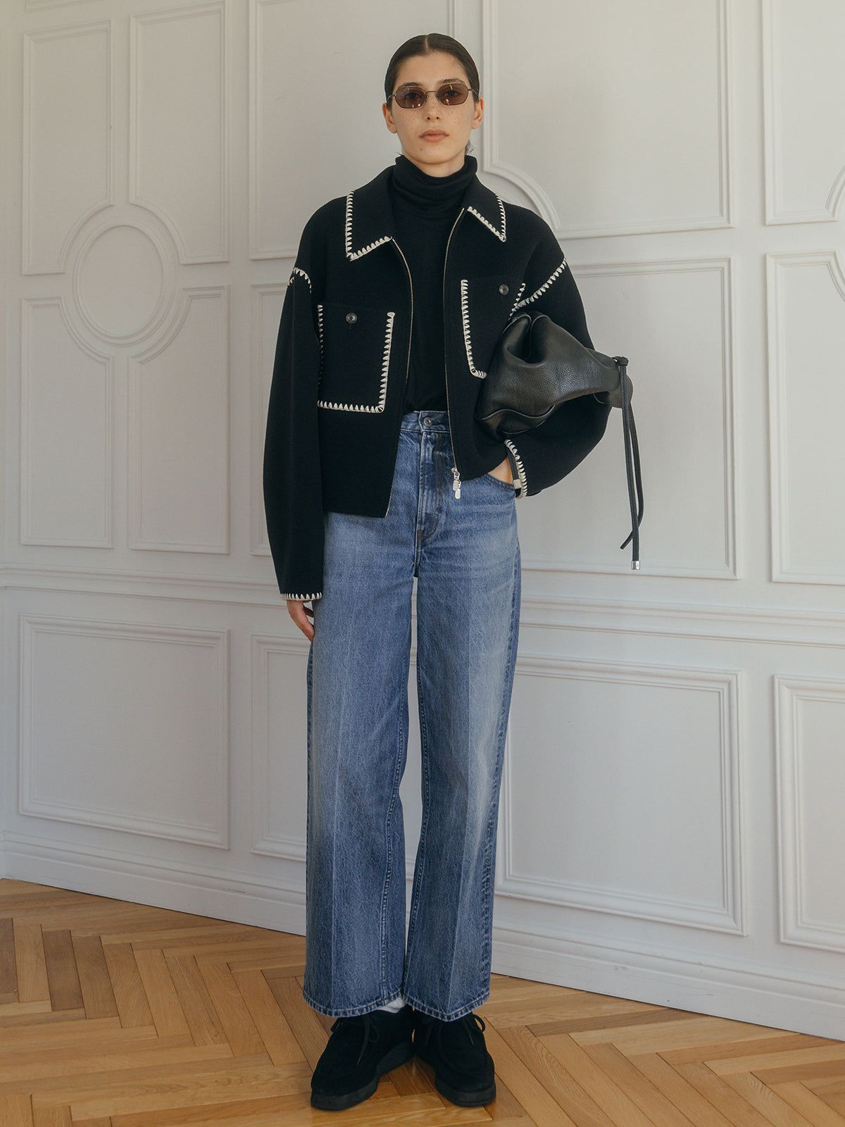 【25AW】WOOL EMBROIDERY SHORT ZIP JACKET / ウールエンブロイダリー  (ブラック)