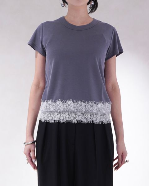 レース コンパクトTシャツ (ブルー) hem scallop lace compact T-Shirt (Blue) /  26SS