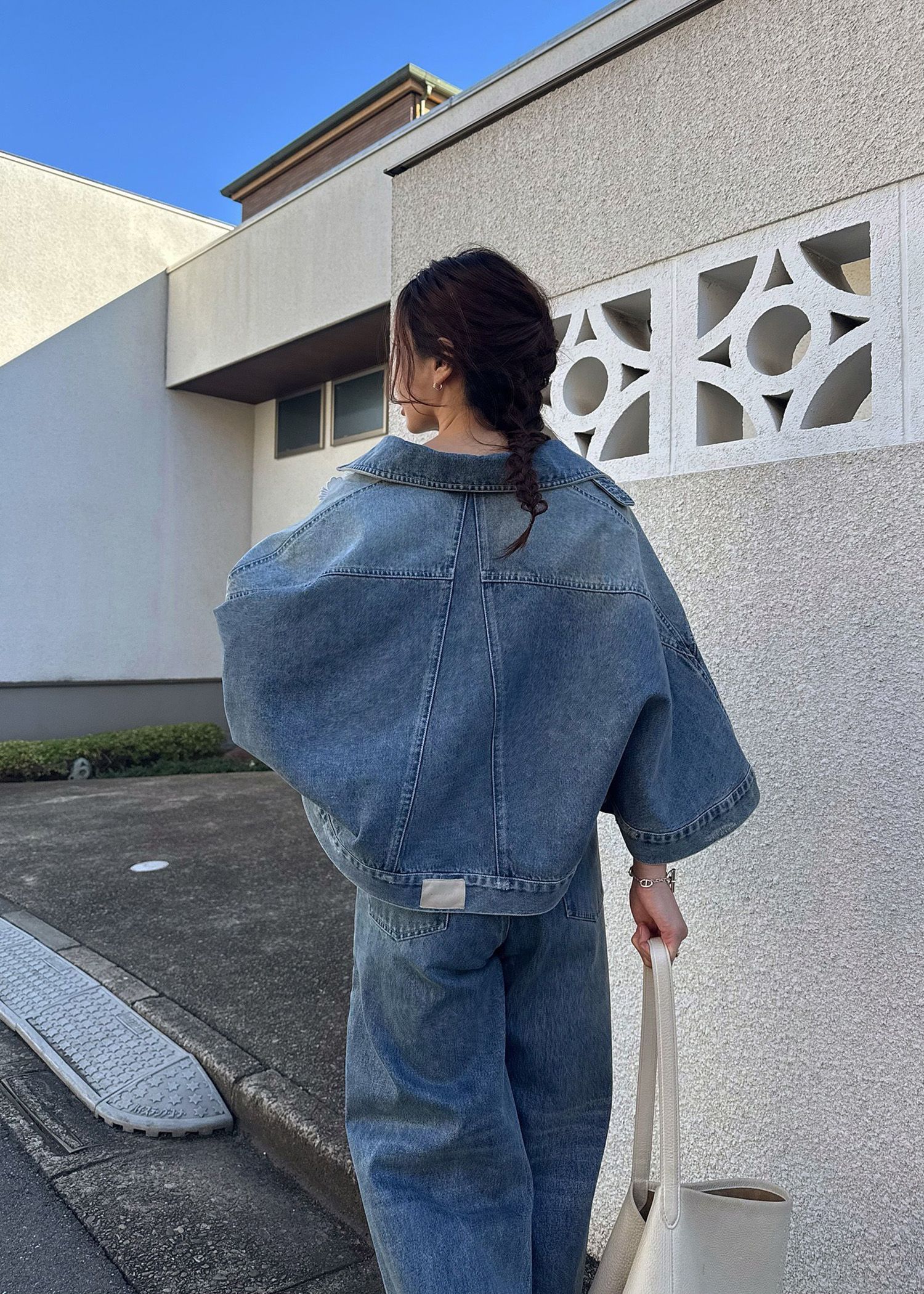 trucker detail denim poncho JK / トラッカー ポンチョ デニムジャケット (L/blue) / 26SS