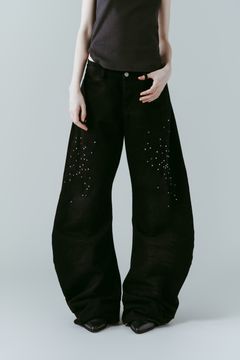 スタッズ ドレープデニム (ブラック) studded draped denim pants(unisex) (Black) /  26SS