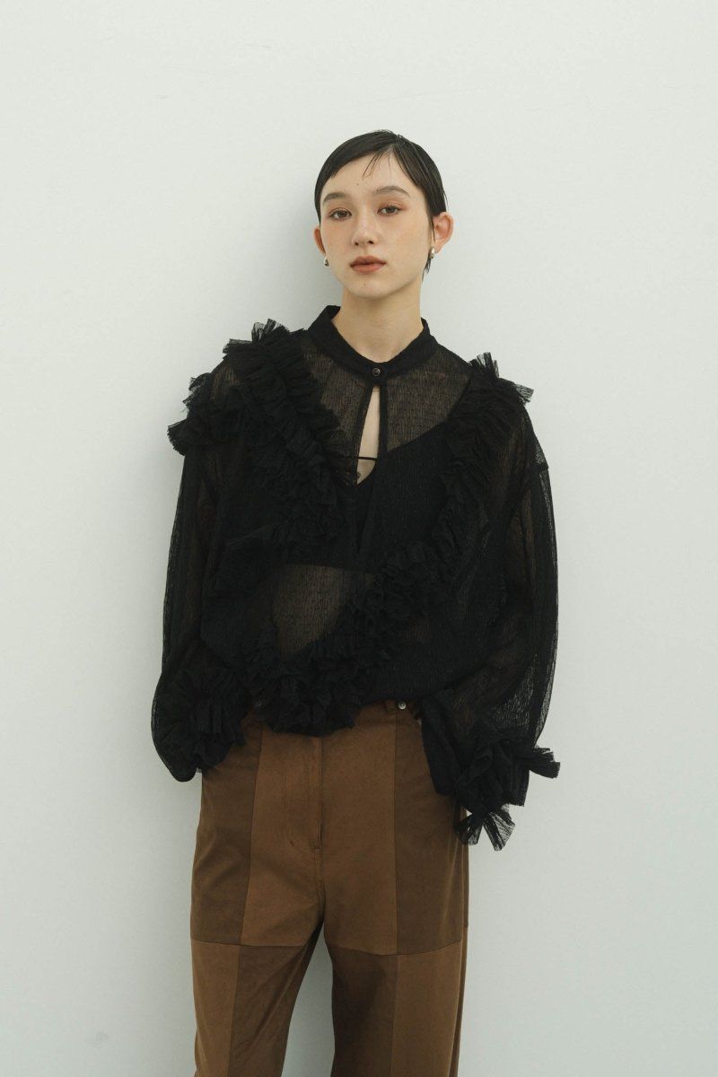 Knuth Marf - tulle design blouse / チュールデザインブラウス (ブラック) | Sir online store /  サー オンラインストア