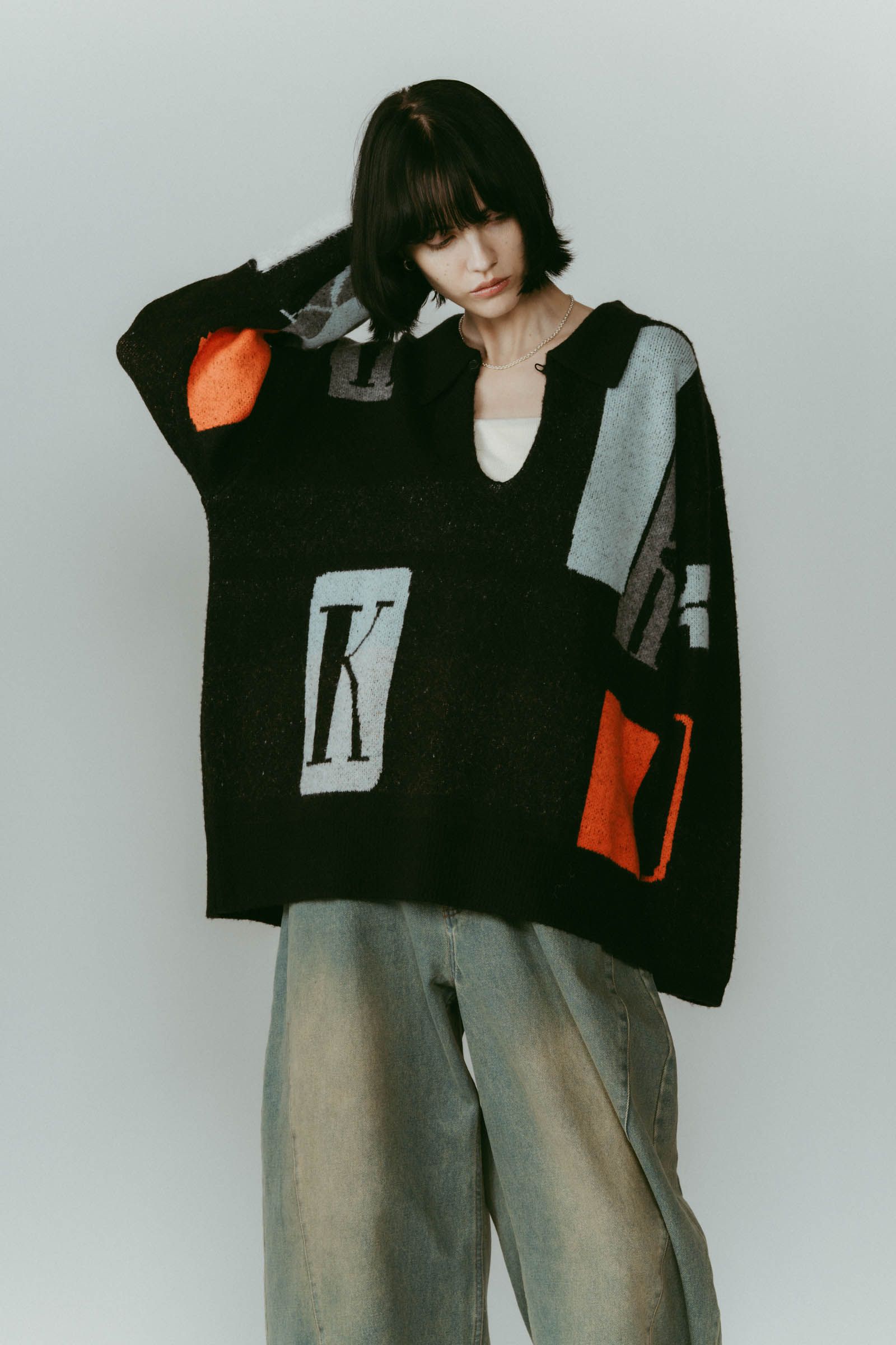 K design knit pullover(unisex) / Kデザイン ニットプルオーバー (ブラック) / 25AW