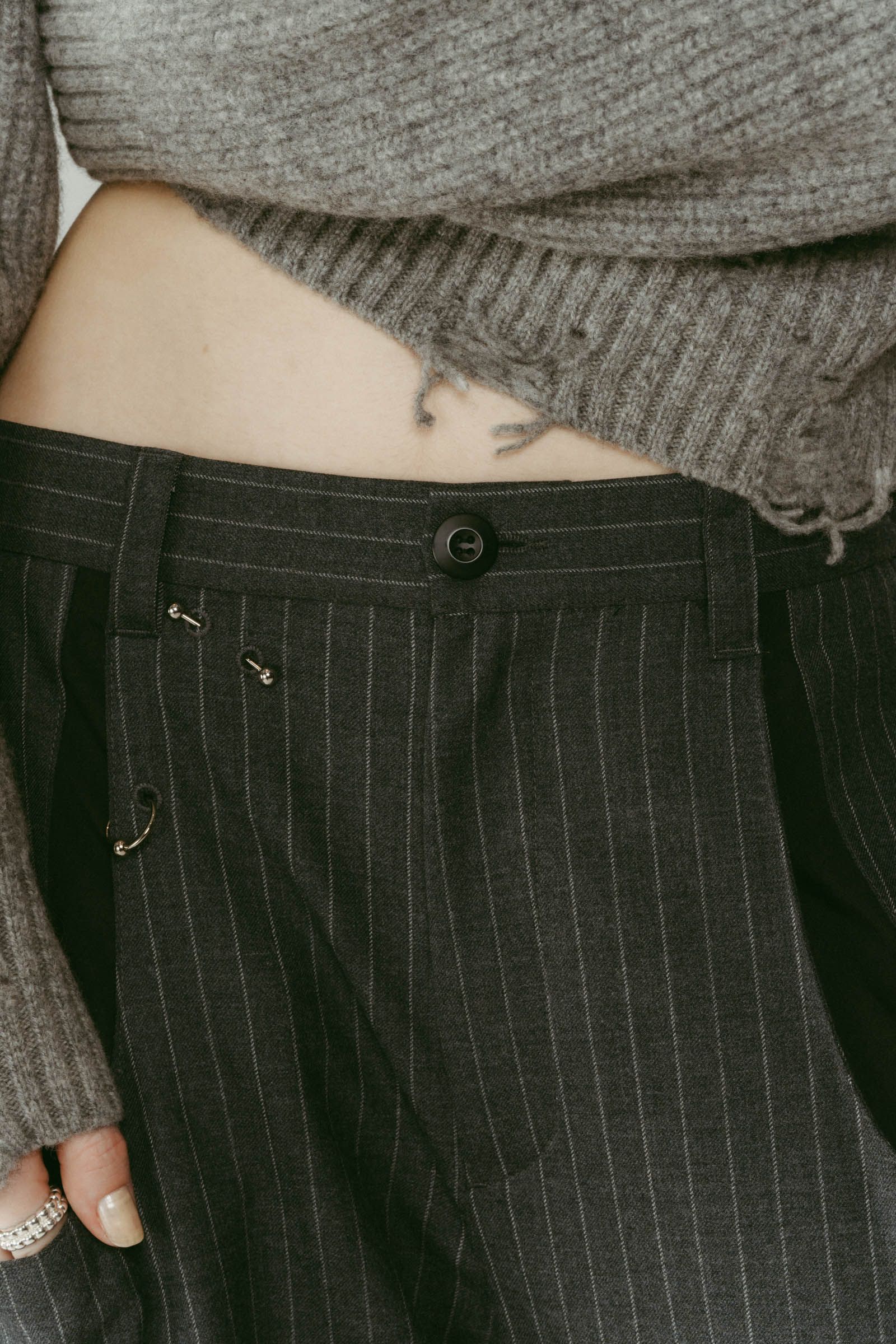 pierced drape pants(unisex) / ピアス ドレープ パンツ (ストライプグレー) / 25AW