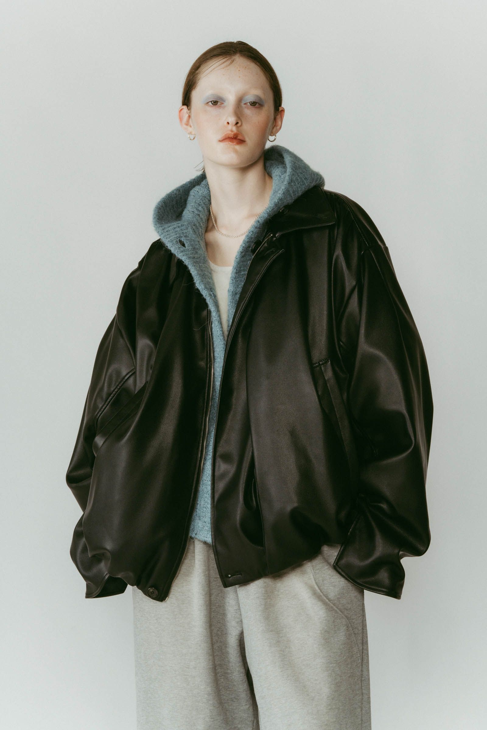 voluminous leather jacket(unisex) / ボリュームレザージャケットブルゾン (ブラック) / 25AW