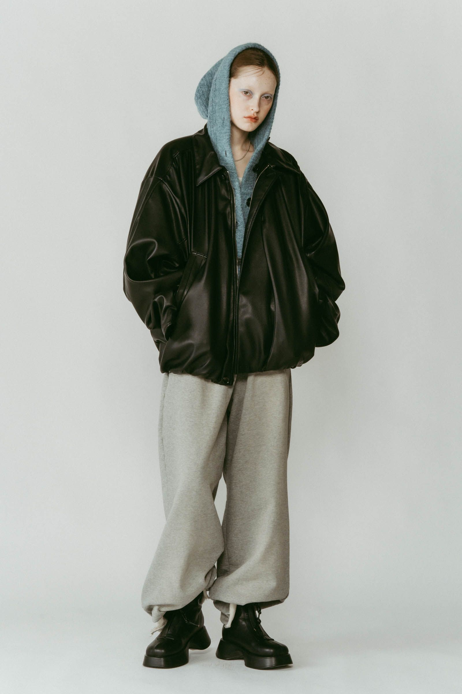 voluminous leather jacket(unisex) / ボリュームレザージャケットブルゾン (ブラック) / 25AW