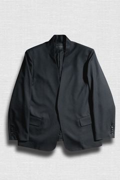 【メンズ】SUMMER WOOL NO COLLAR JACKET / サマーウールノーカラージャケット (ブラック)