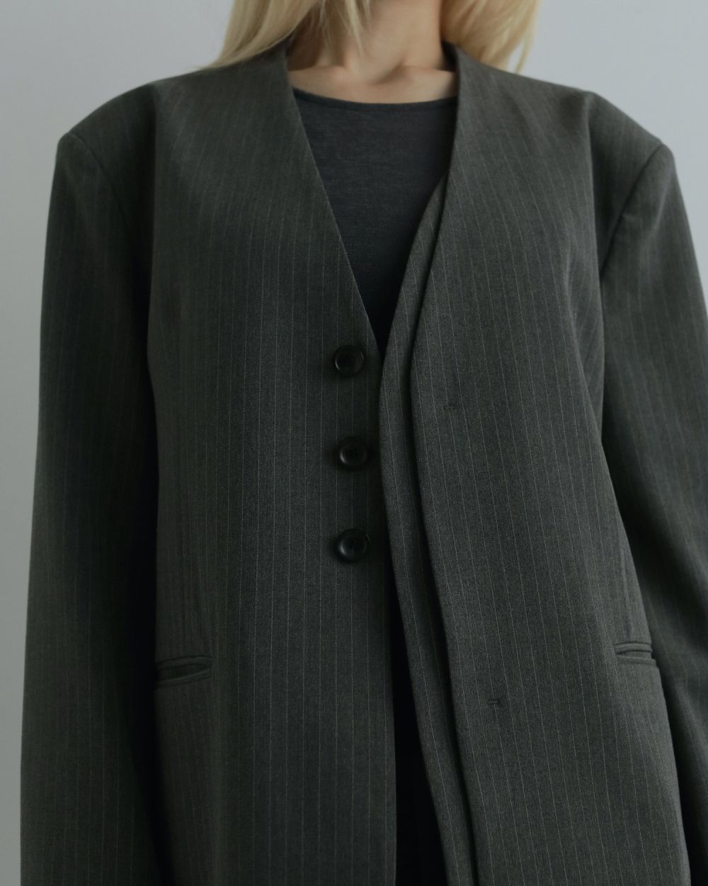 Collarless Over Jacket / カラーレスオーバージャケット (グレー)