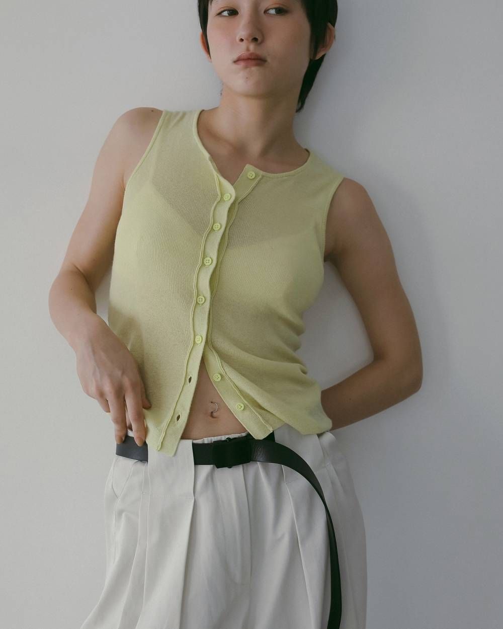 Cotton Layered Cardigan / コットン レイヤードカーディガン (Lime green) / 26SS