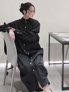 【25SS】DRAPE SHIRT DRESS / バックドレープシャツドレス (ブラック)