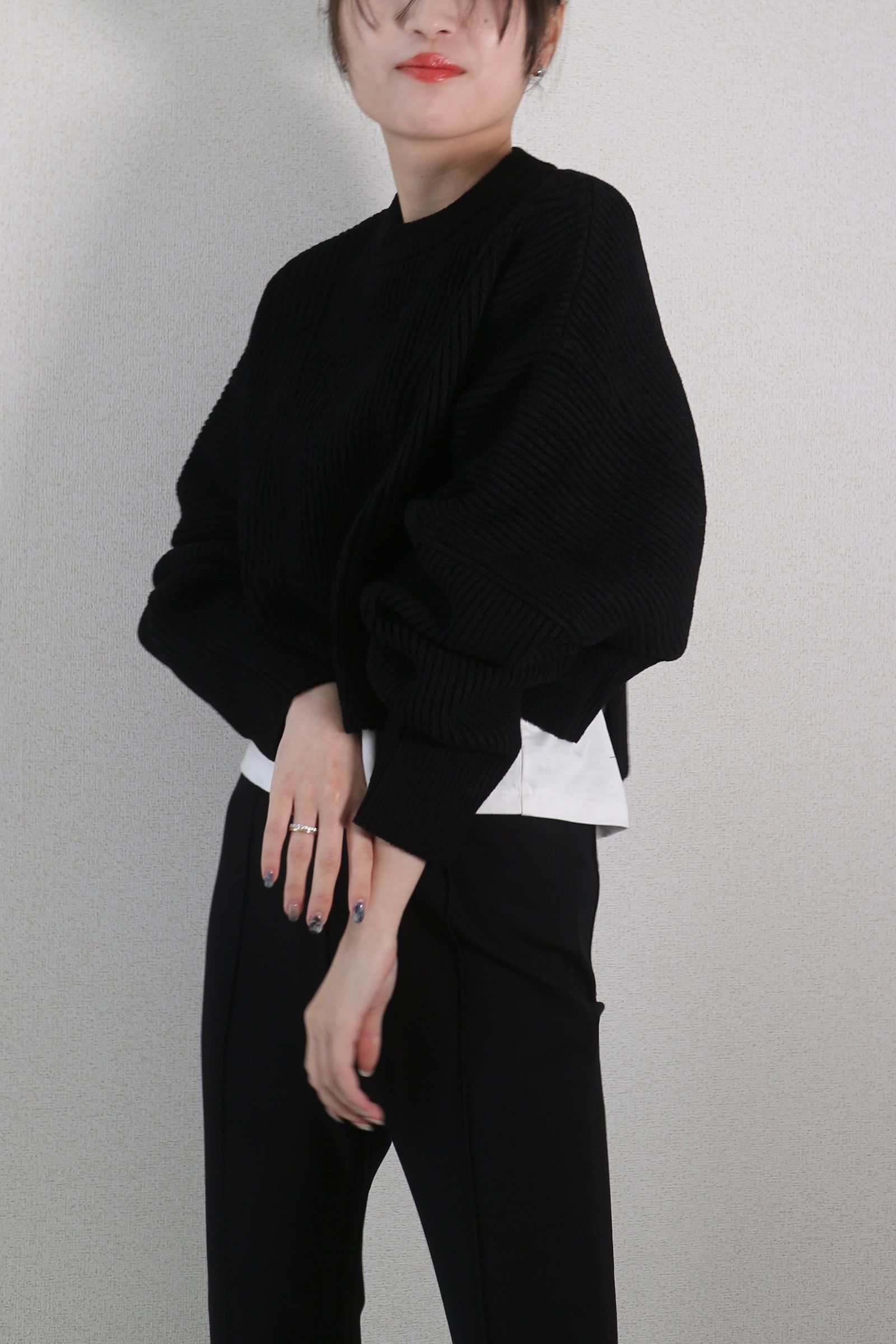 MOGOL SHORT KT TOP / モールショートニットトップス (ブラック)