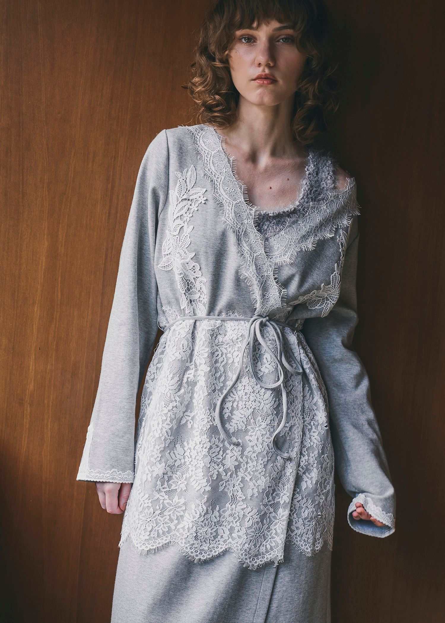 cachecoeur multi lace sweat OP / マルチレース スウェットワンピース (グレー) / 25AW