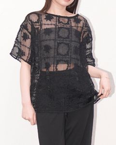 レースビッグTシャツ & リブトップス セット (ブラック) square lace big tee & rib tops SET (Black) /  26SS