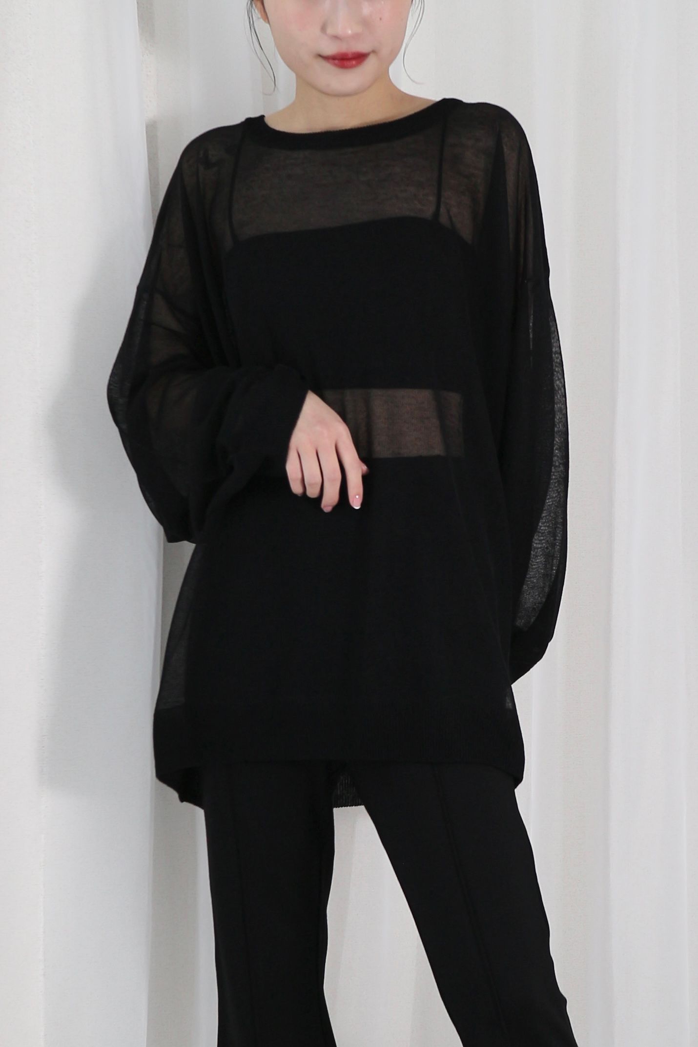 SHEER KNIT TOPS / シアーニットトップス (ブラック)